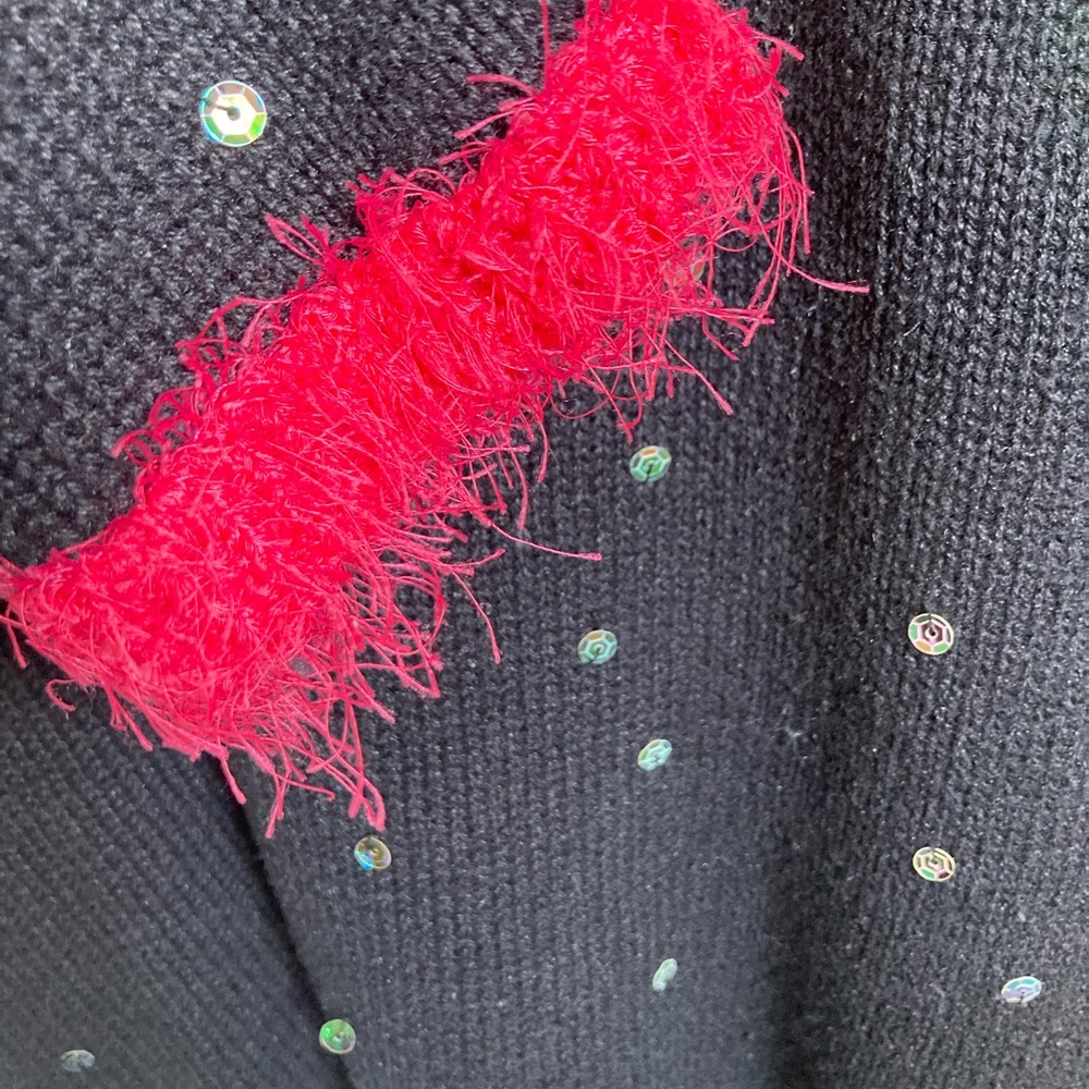 Vintage Timberlea Black Christmas Sweater with Bright Hot Pink Fuzzy Trim - Picture 6 of 13